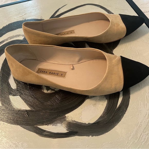 •ZARA• beige and black faux suede pointed cap toe SIZE 36• US 6 - Picture 5 of 13